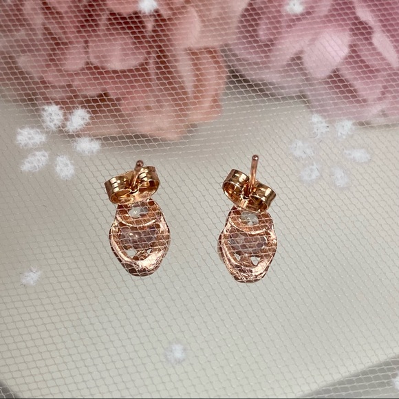 Rose Gold Crystal Skull Stud Earrings - Picture 13 of 16